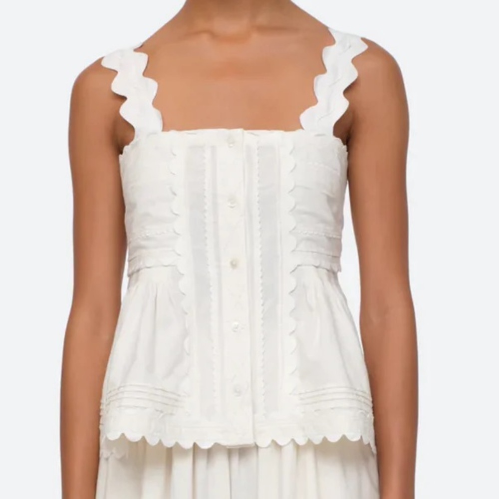 SEA NY Ryleigh Ric Rac White Zig Zag Tank Top